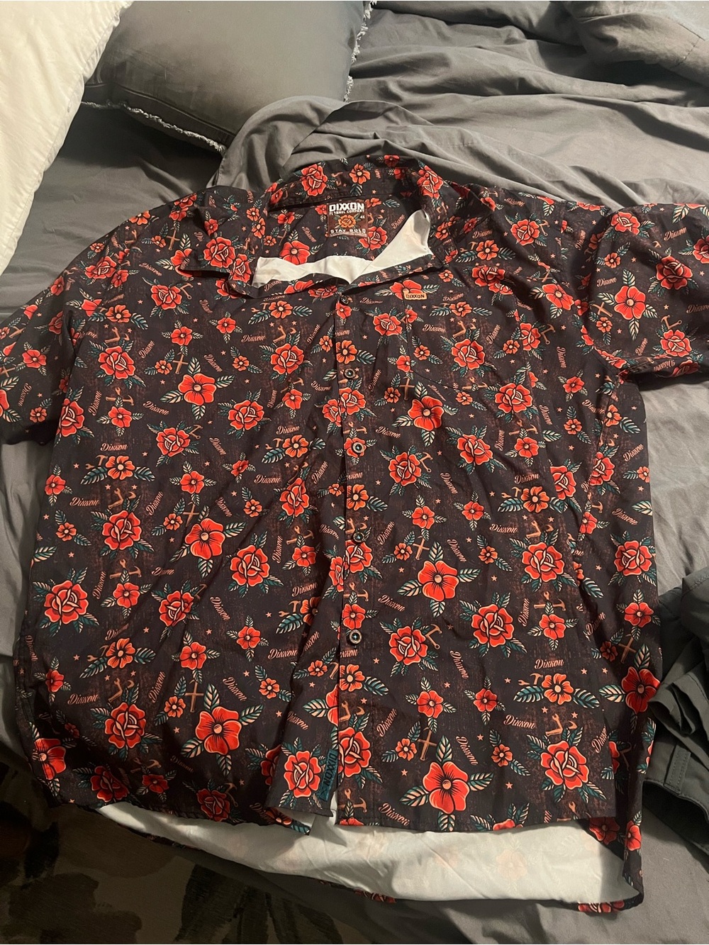 DIXXON Black Short-Sleeve Button-Down with Red Floral Print